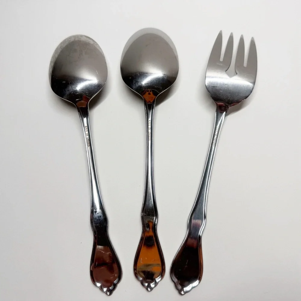 SSS Oneida Trinity Brushed Stainless Serving Spoons and Meat Fork Serveware